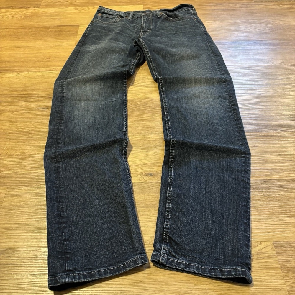 Levis 505 Jeans Mens 31x34 Blue Denim Regular Fit Dark Wash Stretch Whisker Fade